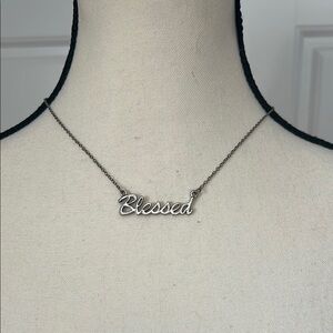 Silver Plated Sweet Script “Blessed” Necklace Dainty Design 20in